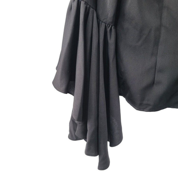Gracia Black Ruffle Bell Sleeve Top Blouse Zip Up Black Women's Size Small - Picture 6 of 7